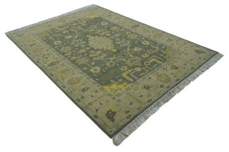 Charcoal, Olive and Mustard Hand knotted Oriental Oushak Custom Made wool Area Rug