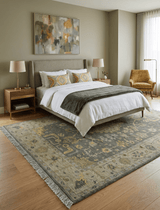 Charcoal, Olive and Mustard Hand knotted Oriental Oushak Custom Made wool Area Rug