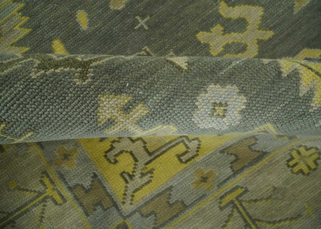 Charcoal, Olive and Mustard Hand knotted Oriental Oushak Custom Made wool Area Rug