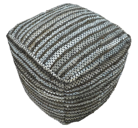 Charcoal, Silver and Ivory Square Jute Pouf Ottoman, Footstool, Side table, Seat , Foot Rest, Living Room, Bedroom, Boho Decor | TRD108-Pouf-Parc Decor