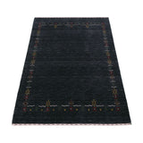 Charcoal Tribal Design Border Hand Loomed Wool Area Rug
