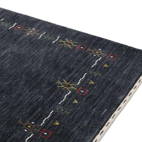 Charcoal Tribal Design Border Hand Loomed Wool Area Rug