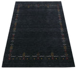 Charcoal Tribal Design Border Hand Loomed Wool Area Rug