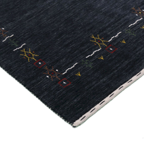 Charcoal Tribal Design Border Hand Loomed Wool Area Rug