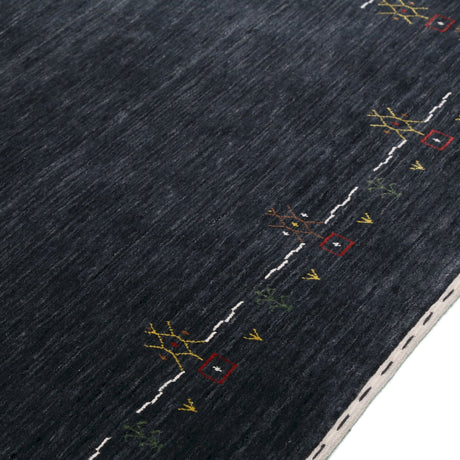 Charcoal Tribal Design Border Hand Loomed Wool Area Rug