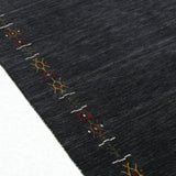 Charcoal Tribal Design Border Hand Loomed Wool Area Rug