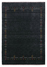 Charcoal Tribal Design Border Hand Loomed Wool Area Rug