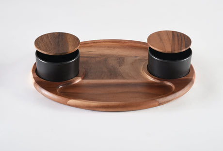 Charcuterie / Serving Tray w/ 2 Ceramic Bowls w/ Lids-Serving Tray-Parc Decor