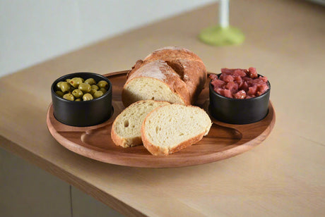 Charcuterie / Serving Tray w/ 2 Ceramic Bowls w/ Lids-Serving Tray-Parc Decor