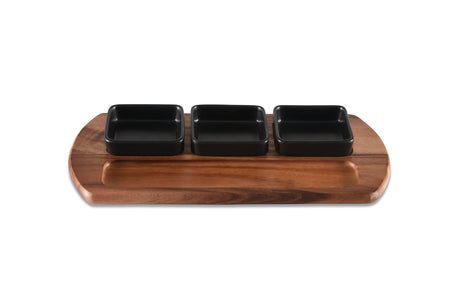 Charcuterie/ Serving Tray w/ 3 black square ceramic bowls-Serving Tray-Parc Decor