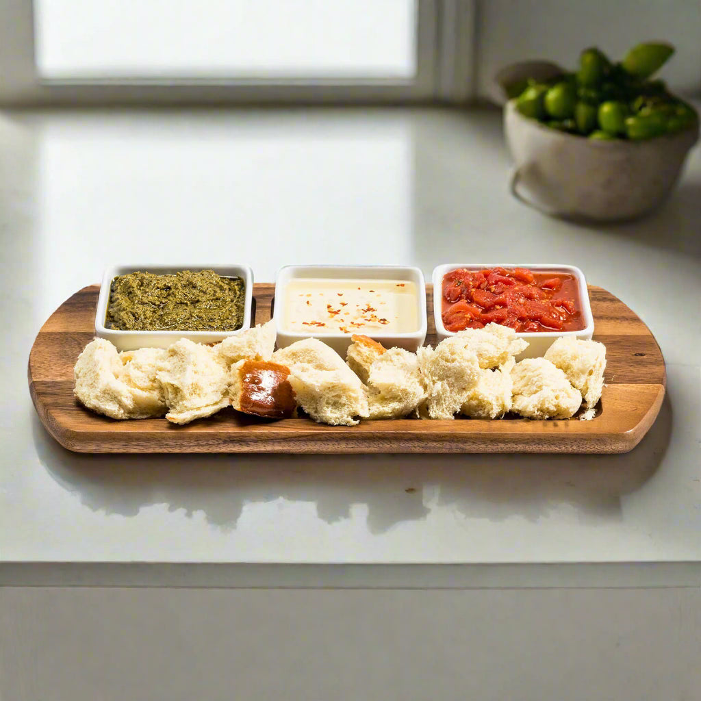 Charcuterie / Serving Tray w/ 3 Square Ceramic Bowls-Serving Tray-Parc Decor