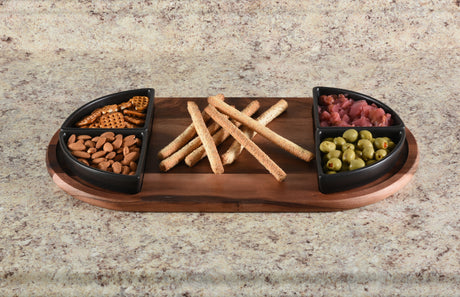 Charcuterie / Serving Tray w/ 4 Triangular Ceramic Bowls-Serving Tray-Parc Decor