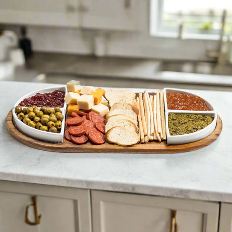 Charcuterie / Serving Tray w/ 4 Triangular Ceramic Bowls-Serving Tray-Parc Decor