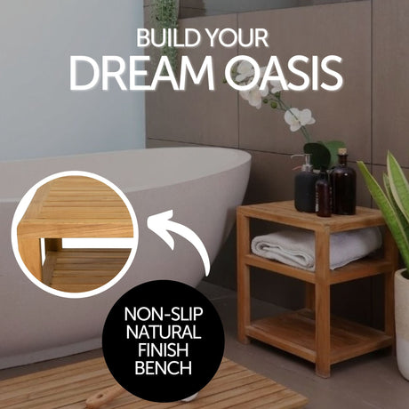 Charleston Natural Teak Spa/Bathroom Under Sink Storage Bench-Parc Decor