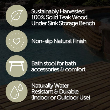 Charleston Natural Teak Spa/Bathroom Under Sink Storage Bench-Parc Decor