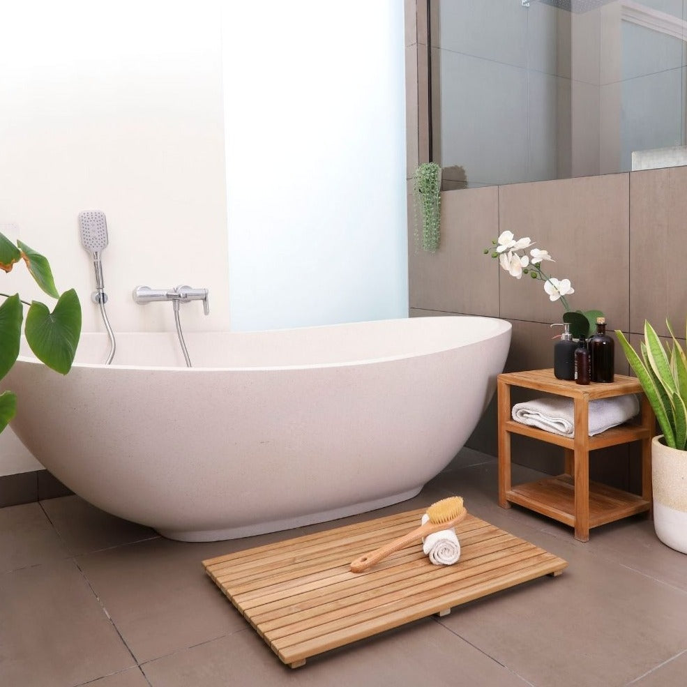 Charleston Natural Teak Spa/Bathroom Under Sink Storage Bench-Parc Decor