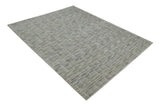 Checkered 8x10 Hand Made Black and Beige Blended Wool Area Rug
