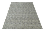 Checkered 8x10 Hand Made Black and Beige Blended Wool Area Rug