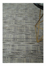 Checkered 8x10 Hand Made Black and Beige Blended Wool Area Rug