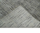Checkered 8x10 Hand Made Black and Beige Blended Wool Area Rug