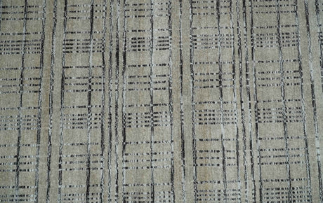 Checkered 8x10 Hand Made Black and Beige Blended Wool Area Rug