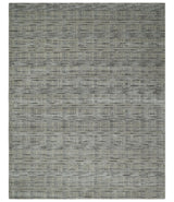 Checkered 8x10 Hand Made Black and Beige Blended Wool Area Rug