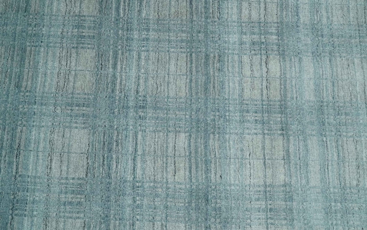 Checkered Blue and Gray 8x10 Hand Made Blended Wool Flatwoven Area Rug
