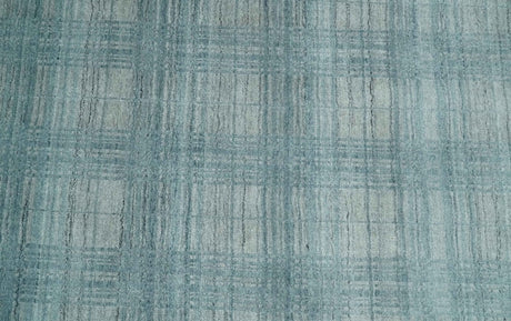 Checkered Blue and Gray 8x10 Hand Made Blended Wool Flatwoven Area Rug