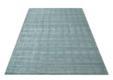 Checkered Blue and Gray 8x10 Hand Made Blended Wool Flatwoven Area Rug