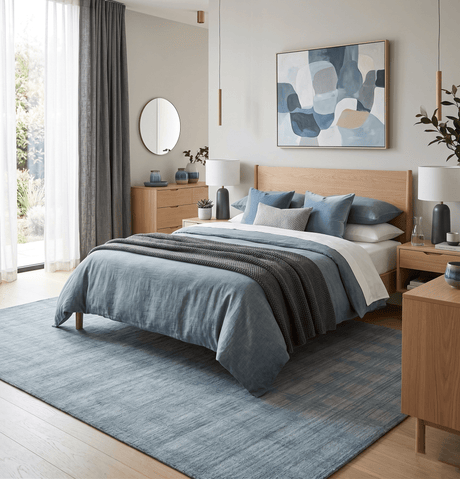 Checkered Blue and Gray 8x10 Hand Made Blended Wool Flatwoven Area Rug