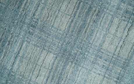 Checkered Blue and Gray 8x10 Hand Made Blended Wool Flatwoven Area Rug