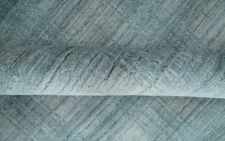 Checkered Blue and Gray 8x10 Hand Made Blended Wool Flatwoven Area Rug