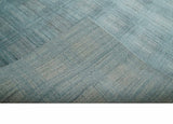Checkered Blue and Gray 8x10 Hand Made Blended Wool Flatwoven Area Rug