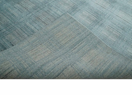 Checkered Blue and Gray 8x10 Hand Made Blended Wool Flatwoven Area Rug
