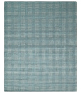 Checkered Blue and Gray 8x10 Hand Made Blended Wool Flatwoven Area Rug