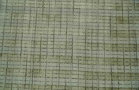 Checkered Olive Green & Beige 8x10 Hand Made Blended Wool Flatwoven Area Rug