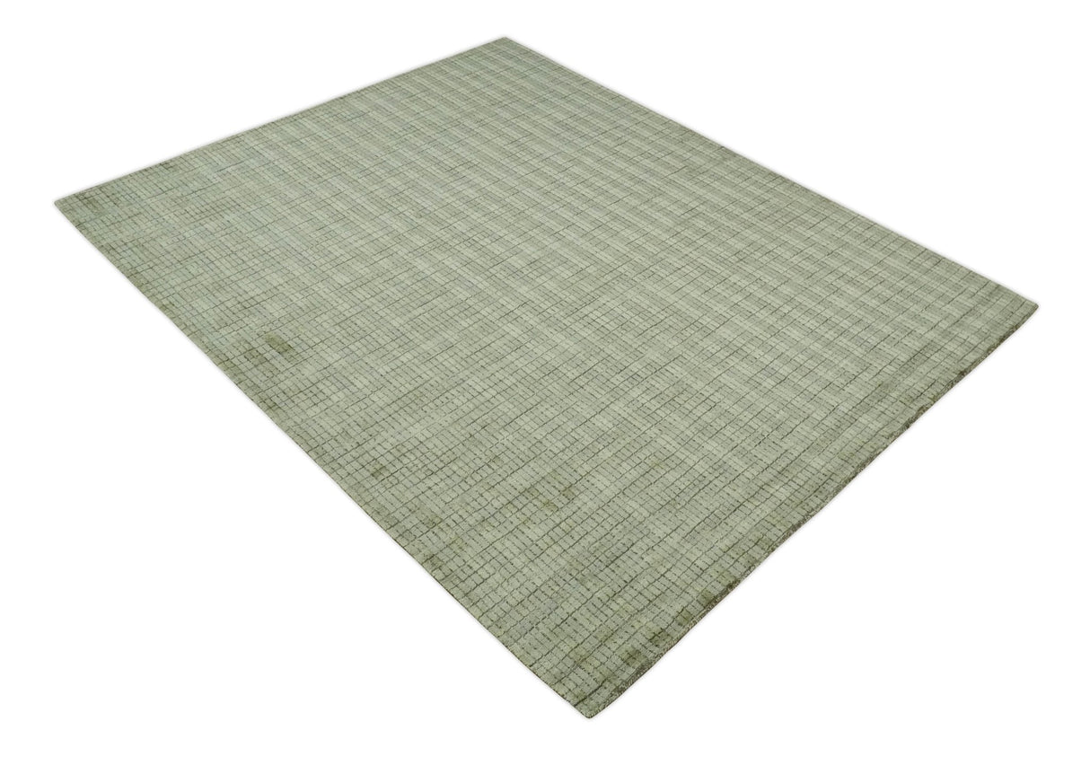 Checkered Olive Green & Beige 8x10 Hand Made Blended Wool Flatwoven Area Rug