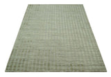 Checkered Olive Green & Beige 8x10 Hand Made Blended Wool Flatwoven Area Rug