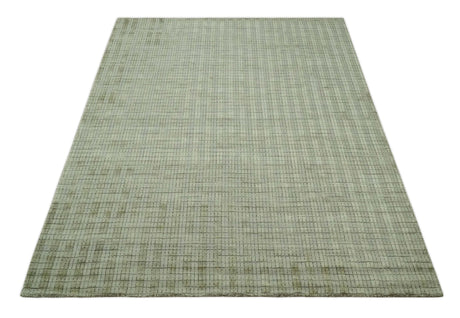 Checkered Olive Green & Beige 8x10 Hand Made Blended Wool Flatwoven Area Rug