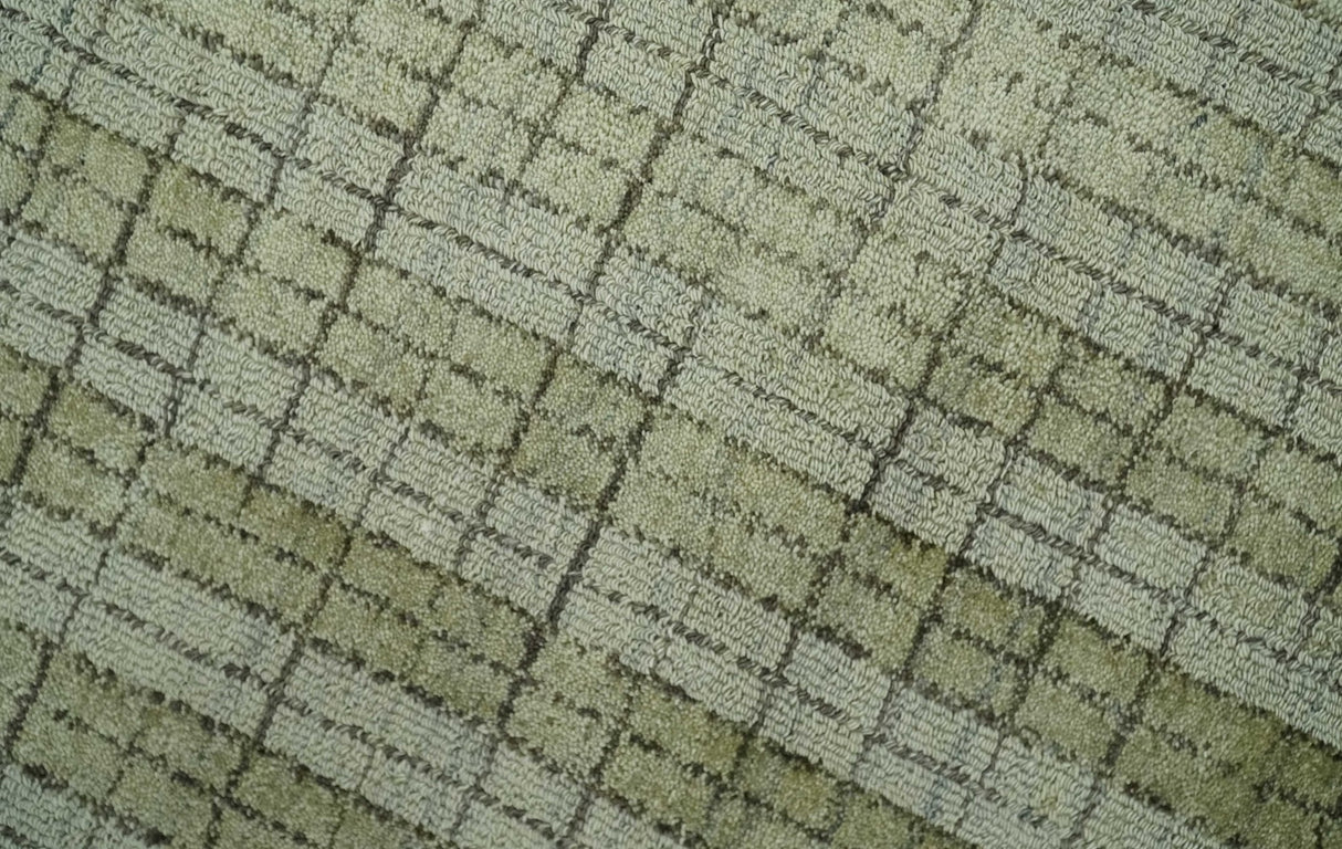 Checkered Olive Green & Beige 8x10 Hand Made Blended Wool Flatwoven Area Rug