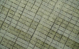 Checkered Olive Green & Beige 8x10 Hand Made Blended Wool Flatwoven Area Rug