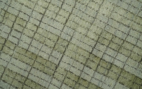 Checkered Olive Green & Beige 8x10 Hand Made Blended Wool Flatwoven Area Rug