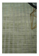 Checkered Olive Green & Beige 8x10 Hand Made Blended Wool Flatwoven Area Rug