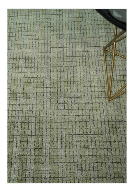 Checkered Olive Green & Beige 8x10 Hand Made Blended Wool Flatwoven Area Rug