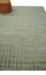 Checkered Olive Green & Beige 8x10 Hand Made Blended Wool Flatwoven Area Rug