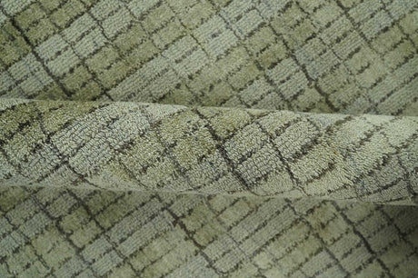 Checkered Olive Green & Beige 8x10 Hand Made Blended Wool Flatwoven Area Rug