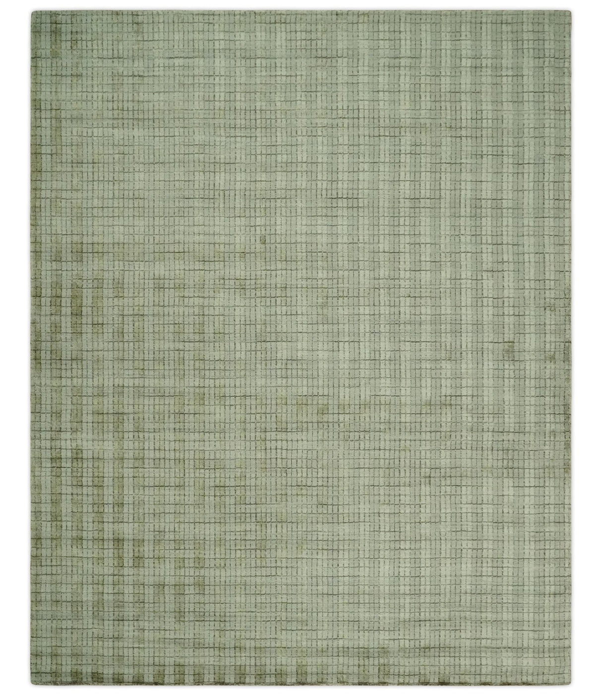 Checkered Olive Green & Beige 8x10 Hand Made Blended Wool Flatwoven Area Rug