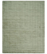 Checkered Olive Green & Beige 8x10 Hand Made Blended Wool Flatwoven Area Rug
