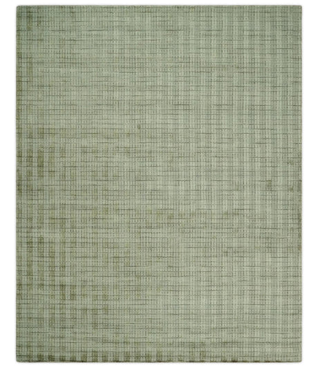Checkered Olive Green & Beige 8x10 Hand Made Blended Wool Flatwoven Area Rug