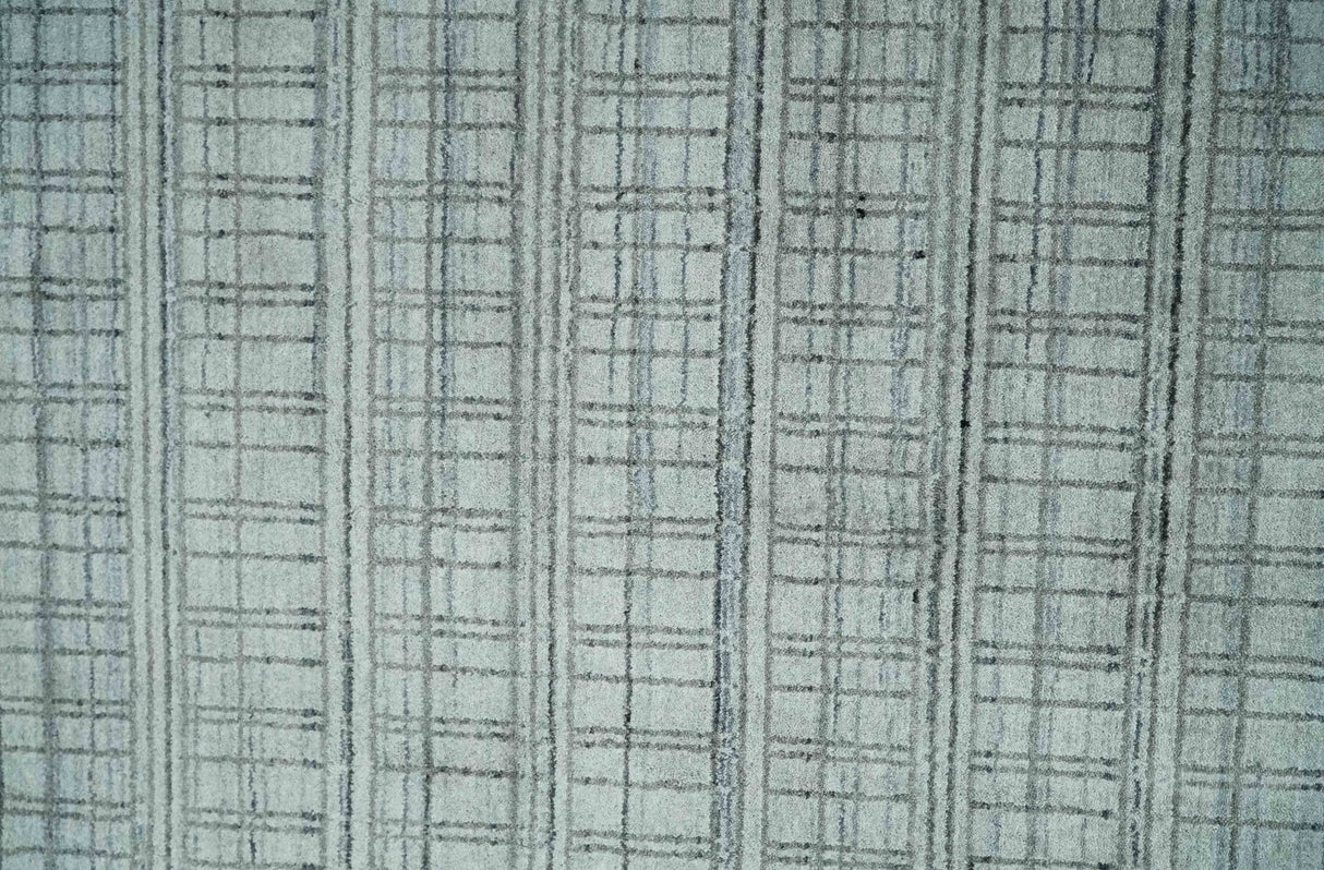 Checkered Silver, Brown and Gray 8x10 Hand Made Blended Wool Area Rug